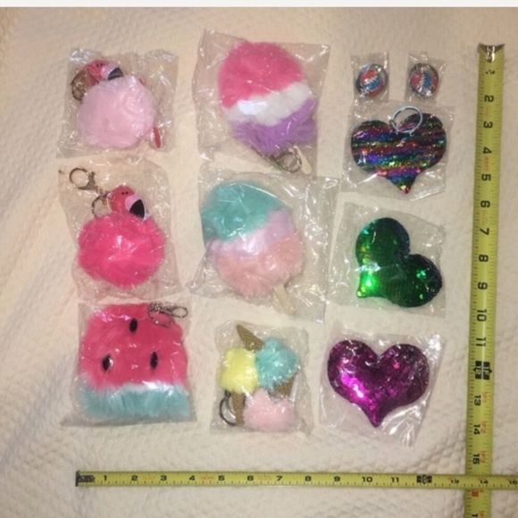 Red & Green Fuzzy Watermelon Pom Pom Keychain - Picture 4 of 6